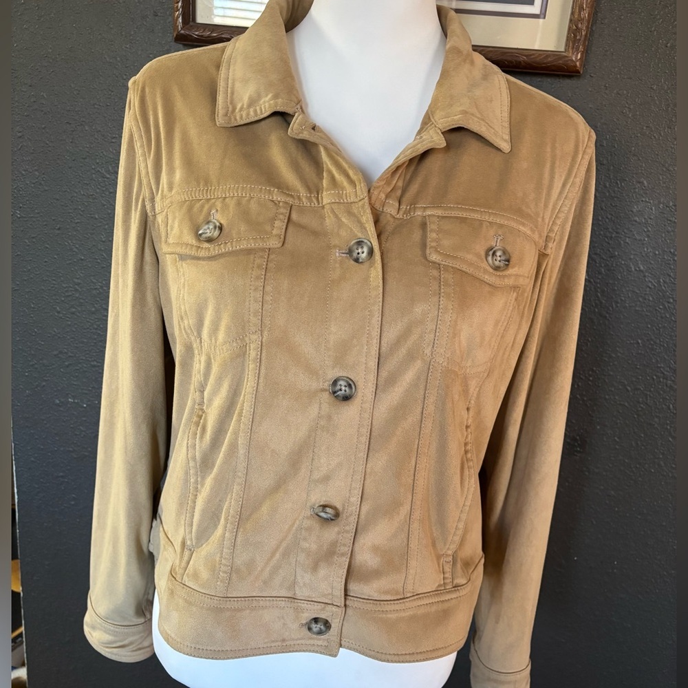 Tommy Bahama Tan Faux Suede Button Front Jacket Casual Outerwear Women’s M